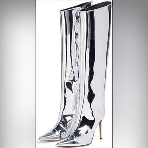 Shiny Silver Stiletto Boots